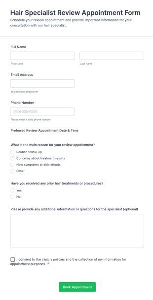 Hair Specialist Review Appointment Form Template