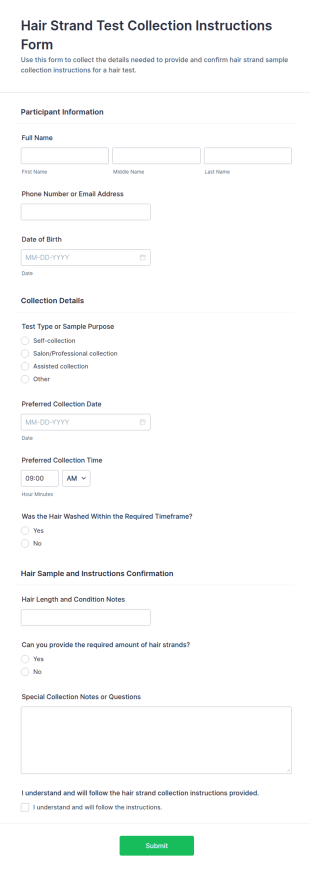 Hair Strand Test Collection Instructions Form Template