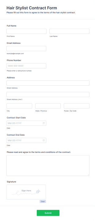 Hair Stylist Contract Form Form Template
