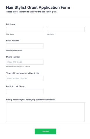 Hair Stylist Grant Application Form Template