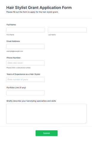 Hair Stylist Grant Application Form Form Template