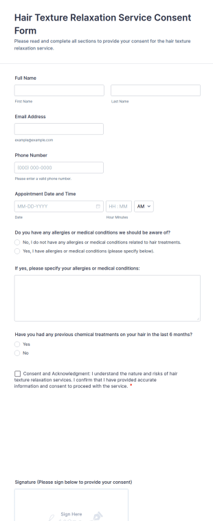 Hair Texture Relaxation Service Consent Form Template