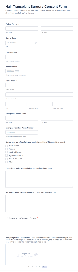 Hair Transplant Surgery Consent Form Template