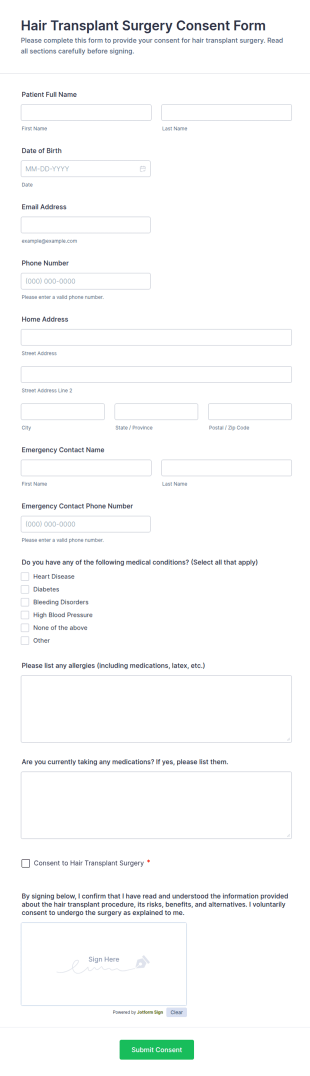 Hair Transplant Surgery Consent Form Template