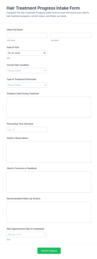 Hair Treatment Progress Intake Form Template