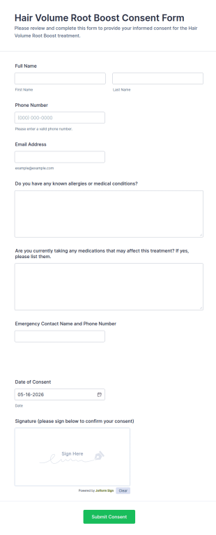 Hair Volume Root Boost Consent Form Template