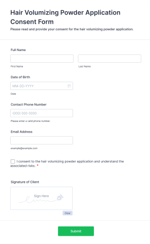 Hair Volumizing Powder Application Consent Form Template