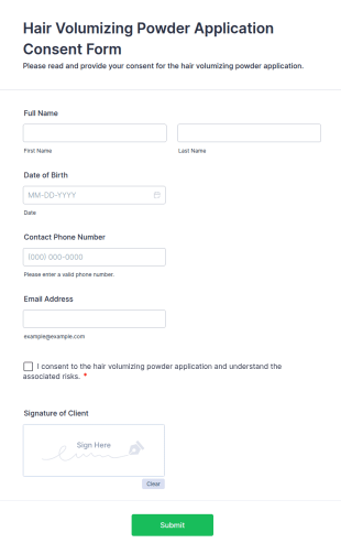 Hair Volumizing Powder Application Consent Form Template