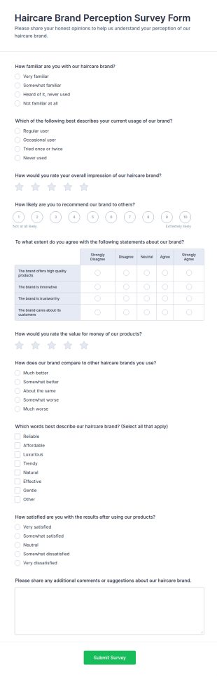Haircare Brand Perception Survey Form Template