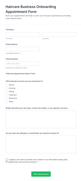 Haircare Business Onboarding Appointment Form Template