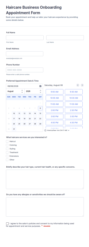 Haircare Business Onboarding Appointment Form Template