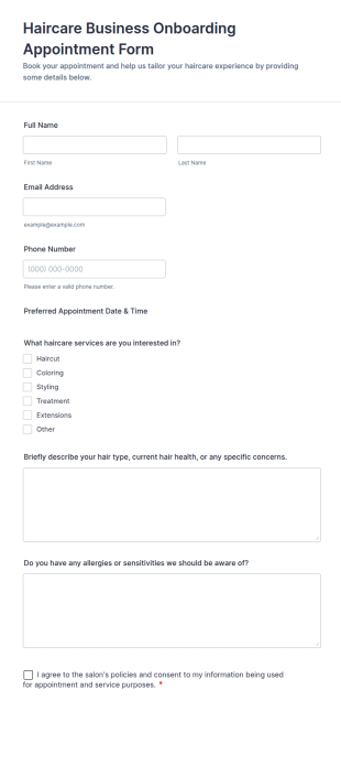 Haircare Business Onboarding Appointment Form Template