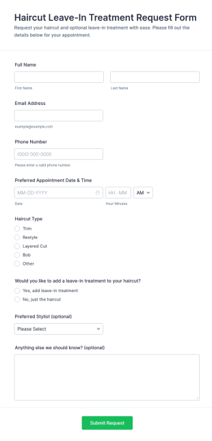 Haircut Leave In Treatment Request Form Template