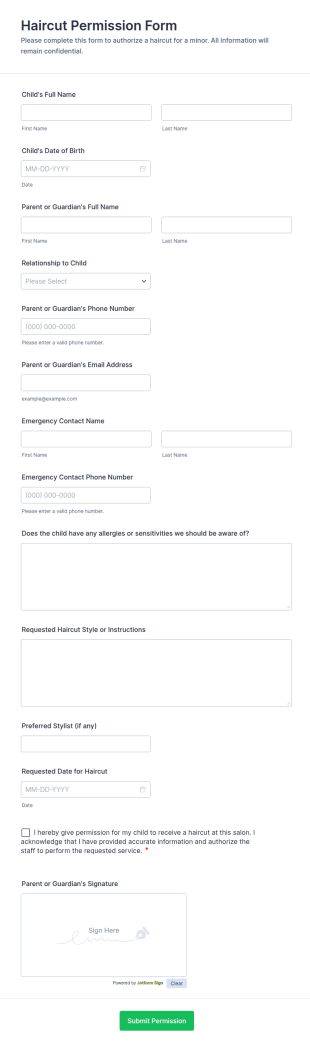 Haircut Permission Form Template