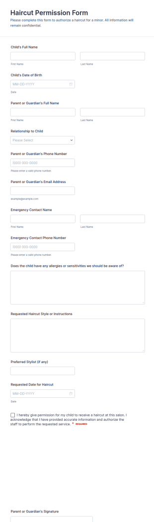 Haircut Permission Form Template