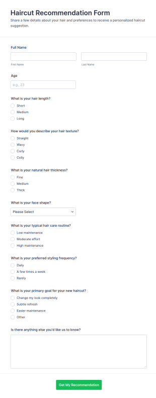Haircut Recommendation Intake Form Template