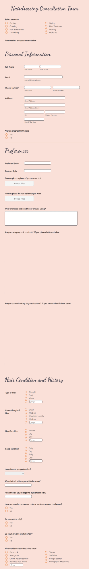 Hairdressing Consultation Form Template