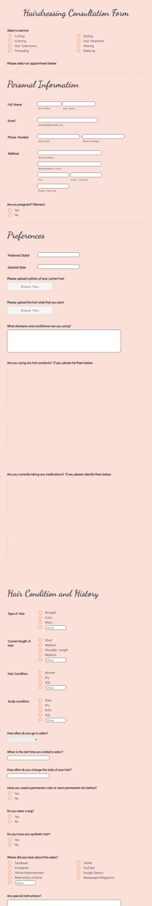 Hairdressing Consultation Form Template