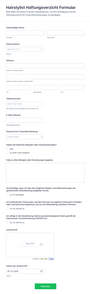 Hairstylist Haftungsausschlussformular
