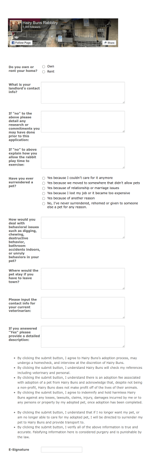 Hairy Buns Adoption Application Form Template