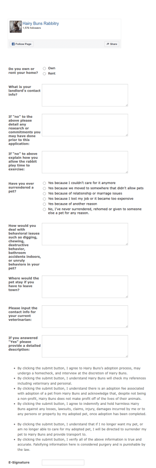 Hairy Buns Adoption Application Form Template