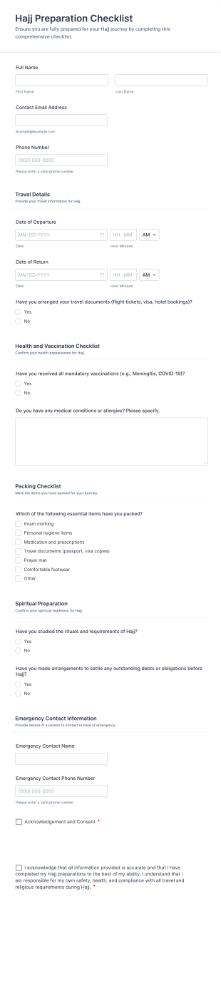 Hajj Preparation Checklist Form Template
