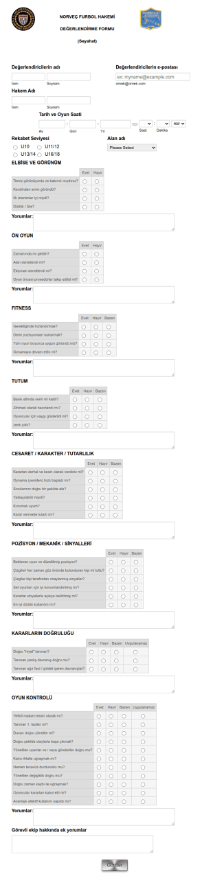 Hakem Değerlendirme Form Şablonu