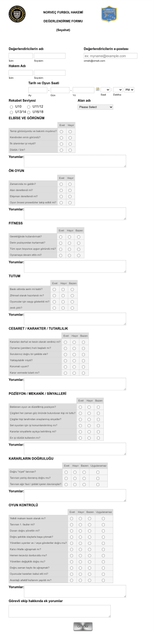 Hakem Değerlendirme Form Template