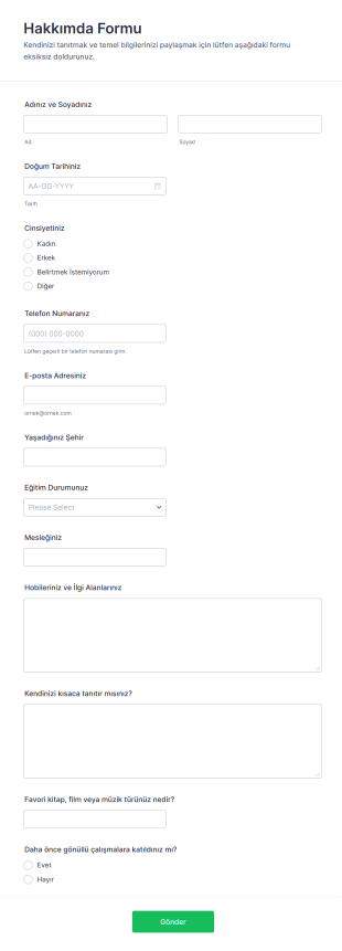 Hakkımda Form Şablonu