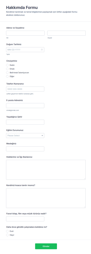 Hakkımda Form Şablonu
