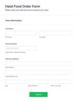 Halal Food Order Form Template
