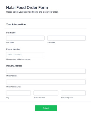 Halal Food Order Form Template