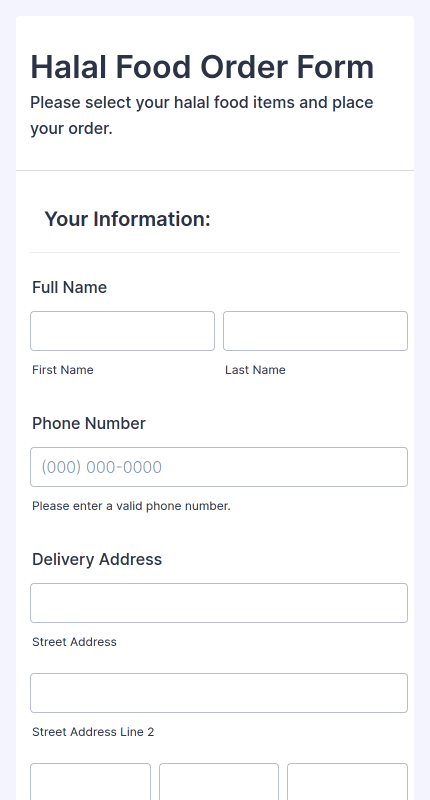 Halal Food Order Form