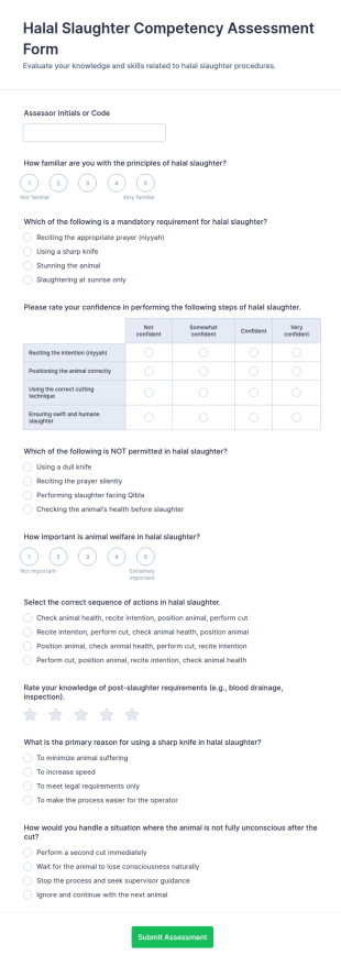 Halal Slaughter Competency Assessment Form Template