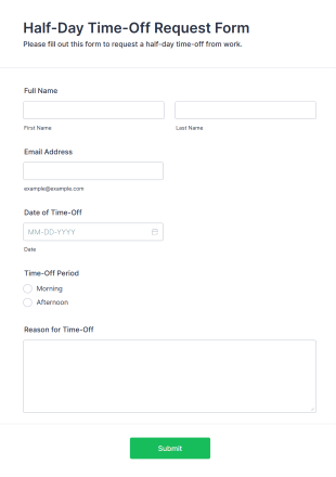 Half Day Time Off Request Form Template