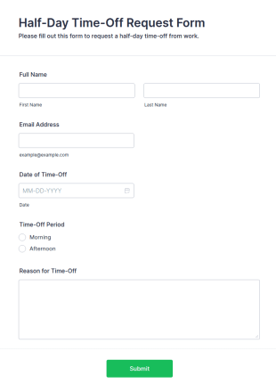 Half Day Time Off Request Form Template