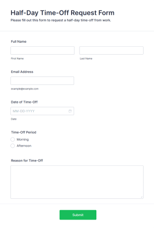 Half Day Time Off Request Form Template