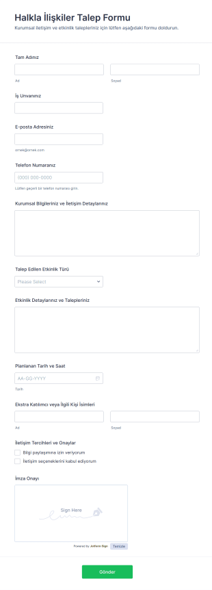 Halkla İlişkiler Talep Form Şablonu