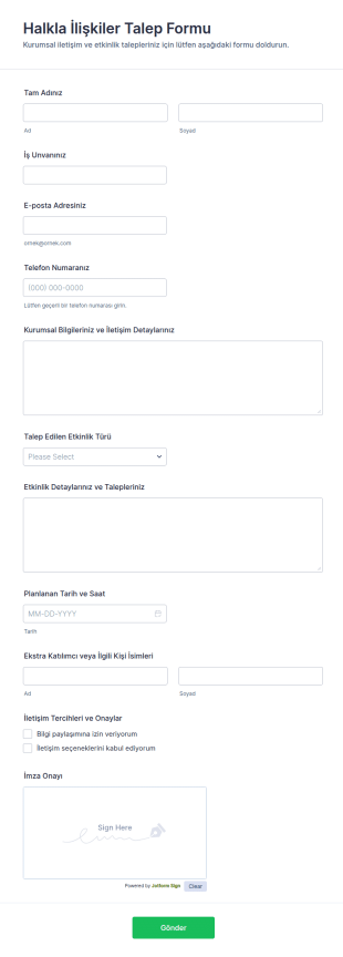 Halkla İlişkiler Talep Form Şablonu