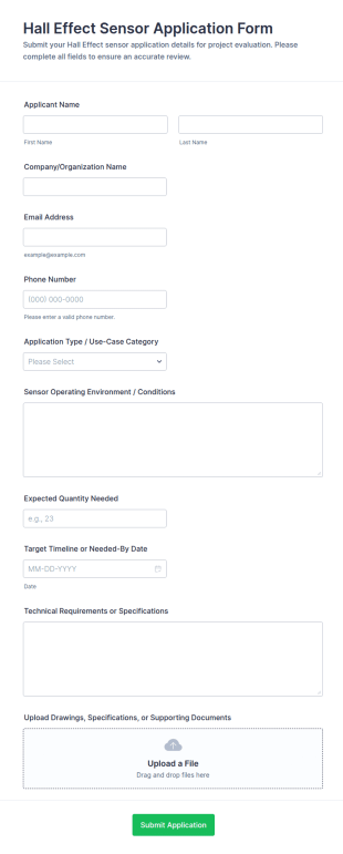 Hall Effect Sensor Application Form Template