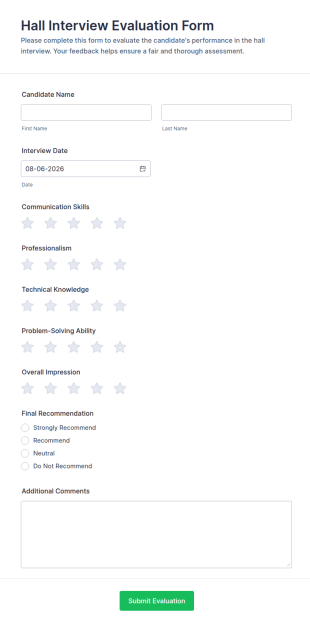 Hall Interview Evaluation Form Template