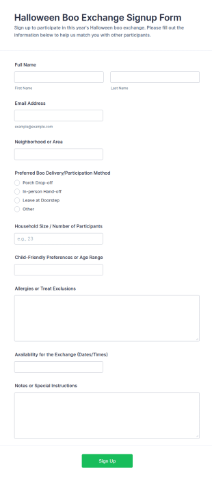 Halloween Boo Exchange Signup Form Template