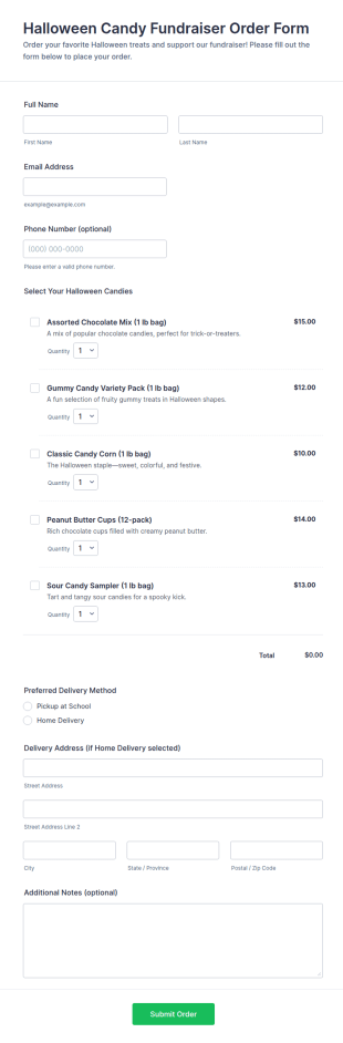 Halloween Candy Fundraiser Order Form Template