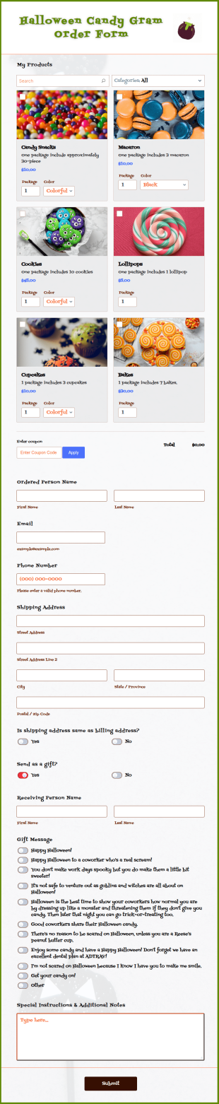 Halloween Candy Gram Order Form Template