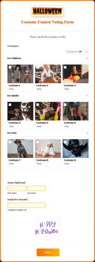 Halloween Costume Contest Voting Form Template