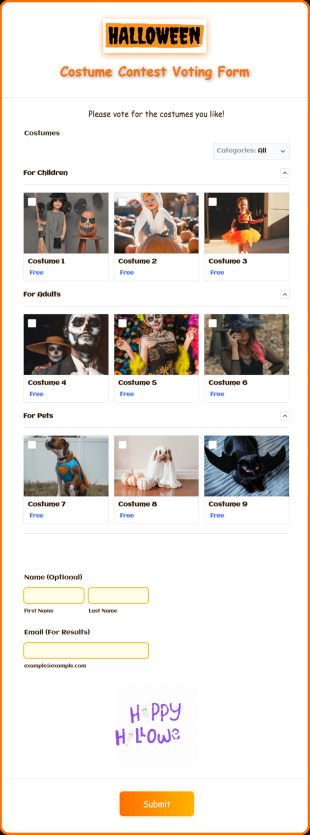 Halloween Costume Contest Voting Form Template