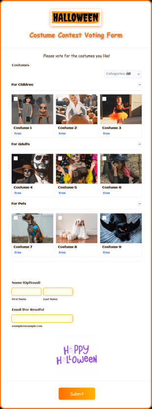 Halloween Costume Contest Voting Form Template