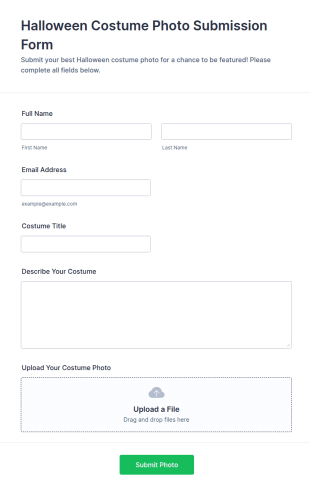 Halloween Costume Photo Submission Form Template