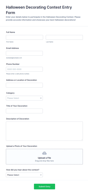 Halloween Decorating Contest Entry Form Template