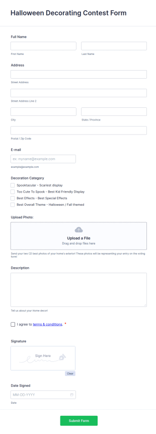 Halloween Decorating Contest Form Template